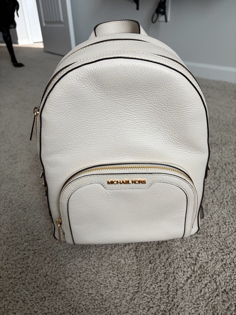 Michael Kors Cream Pebbled Leather Backpack With Gold Hardware